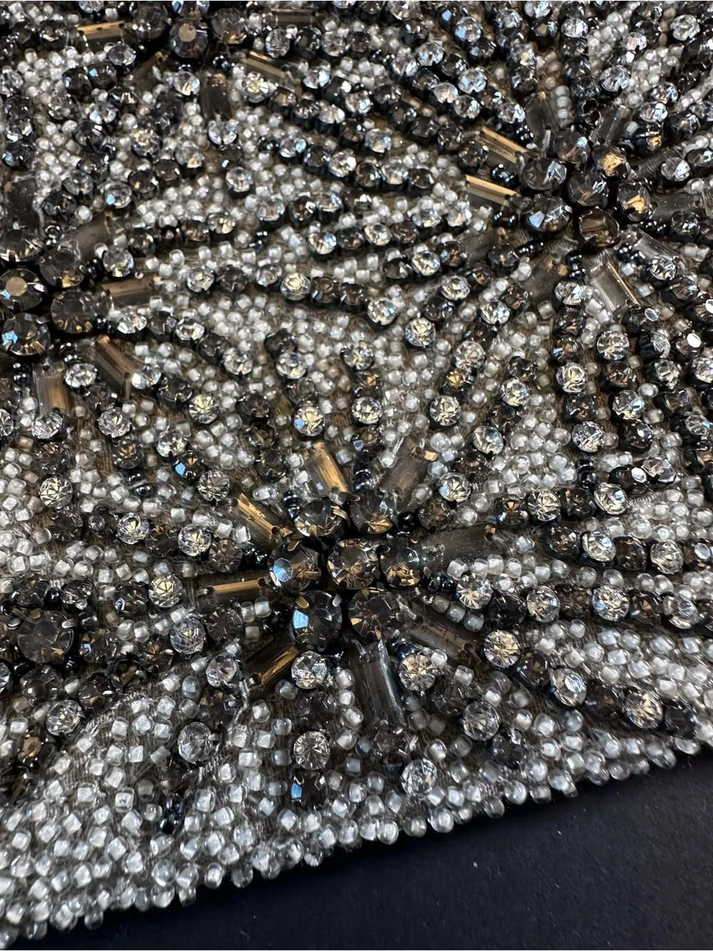G-LISH Silver Rhinestone Beaded Evening Clutch Crossbody | Crystal Starburst